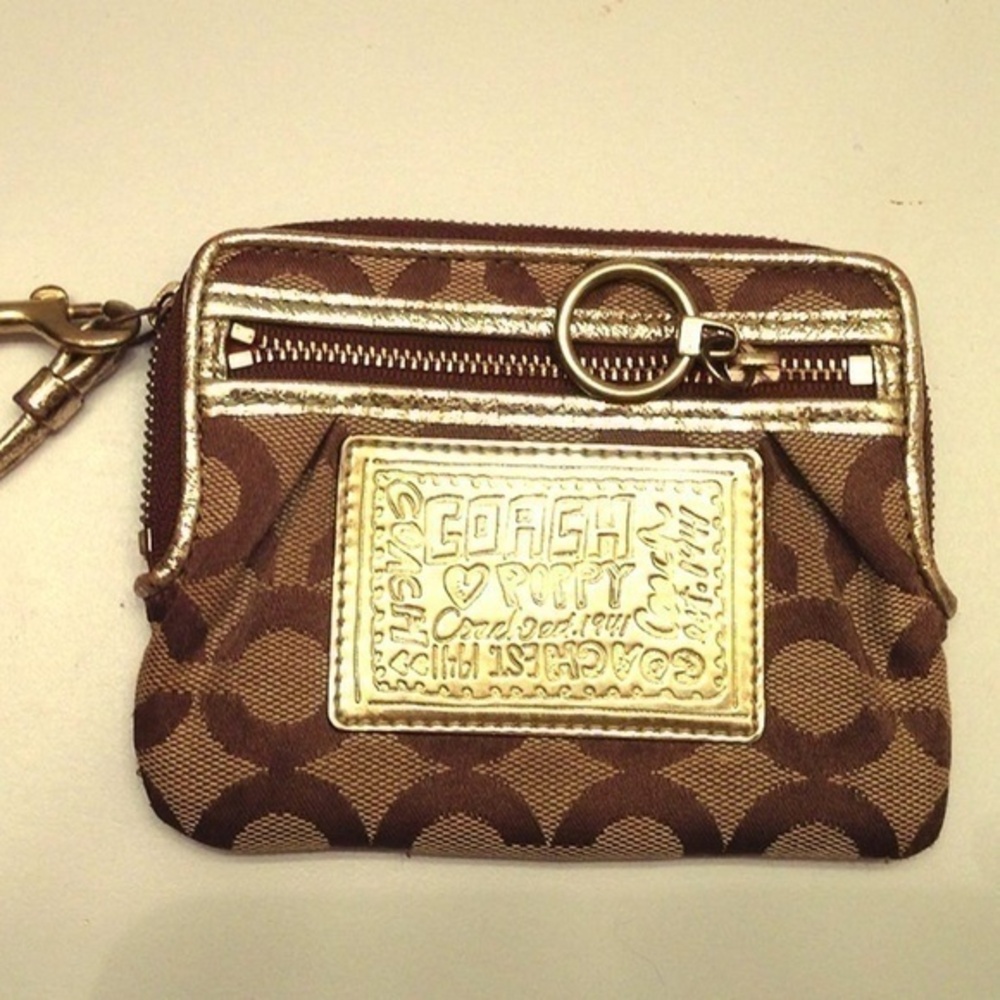 COACH POPPY WRISTLET C PRINT BROWN KHAKI GOLD